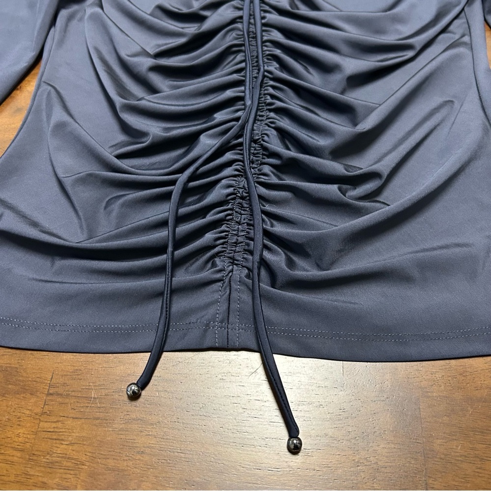 Veronica Beard Roque Top Ruched Tie Back Top in Navy Size 4 - Picture 7 of 16
